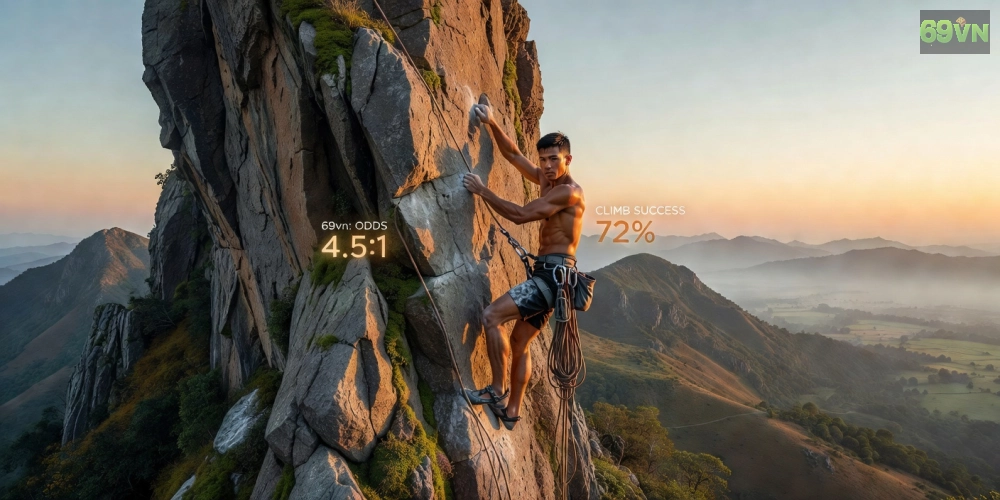 Hình ảnh leo núi đá mạo hiểm trên nền tảng thể thao cực hạn 69vn