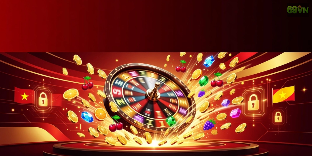 Khái niệm nổ hũ uy tín 69vn được minh họa qua biểu tượng jackpot sáng rực trên nền tảng cá cược