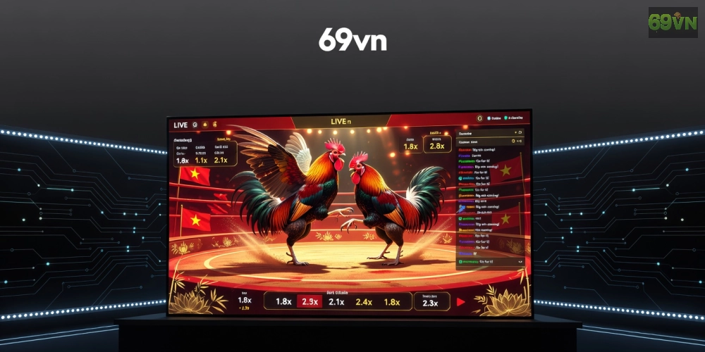 Minh họa khái niệm trực tiếp đá gà hôm nay 69vn với giao diện nền tảng hiện đại và trận đấu live