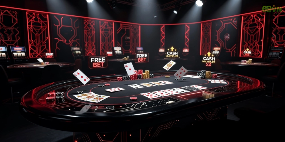 Hình ảnh ưu đãi đặc biệt trong game poker 69vn với bàn chơi chuyên nghiệp và phần thưởng lớn