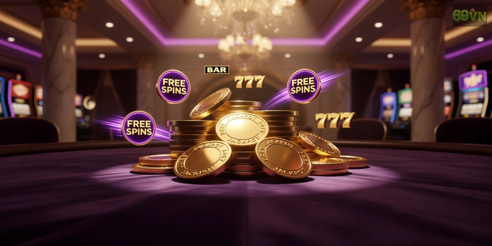 Hình ảnh ưu đãi hấp dẫn trong nổ hũ vip 69vn với jackpot vàng óng